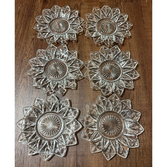 FEDERAL GLASS 1950’s Clear Glass Petal Pattern 6 1/4” Plates 12 Point 6 PCs - Picture 4 of 9